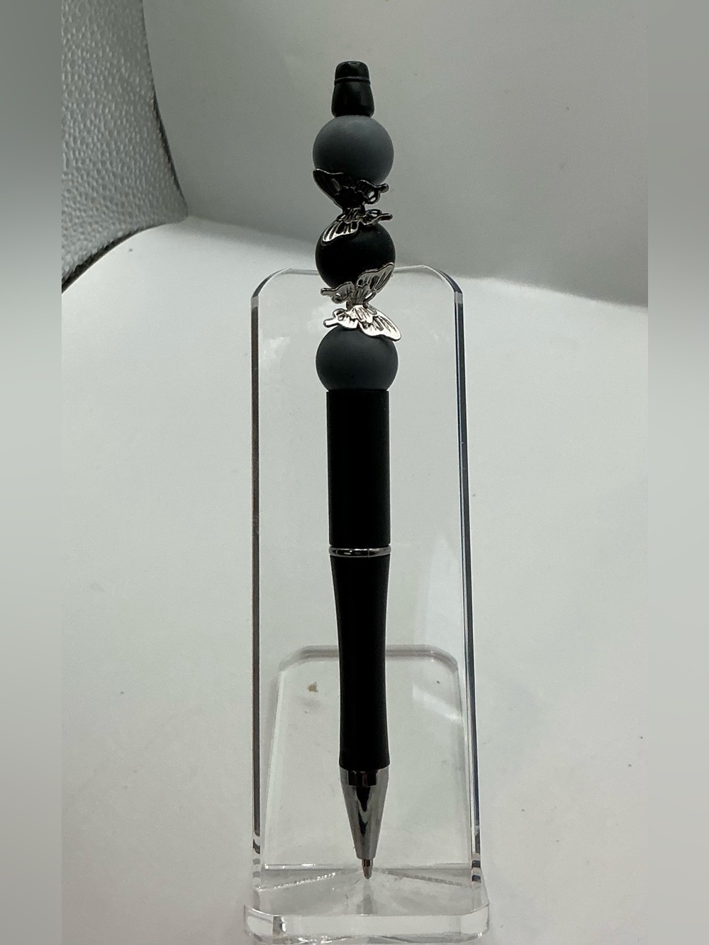 HANDMADE BUTTERFLY PEN BLACK GREY SILVER GOTH GIFT